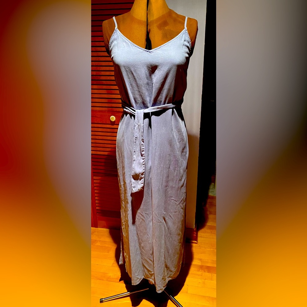 cloth & stone Light Gray Midi Slip Dress with Waist Tie